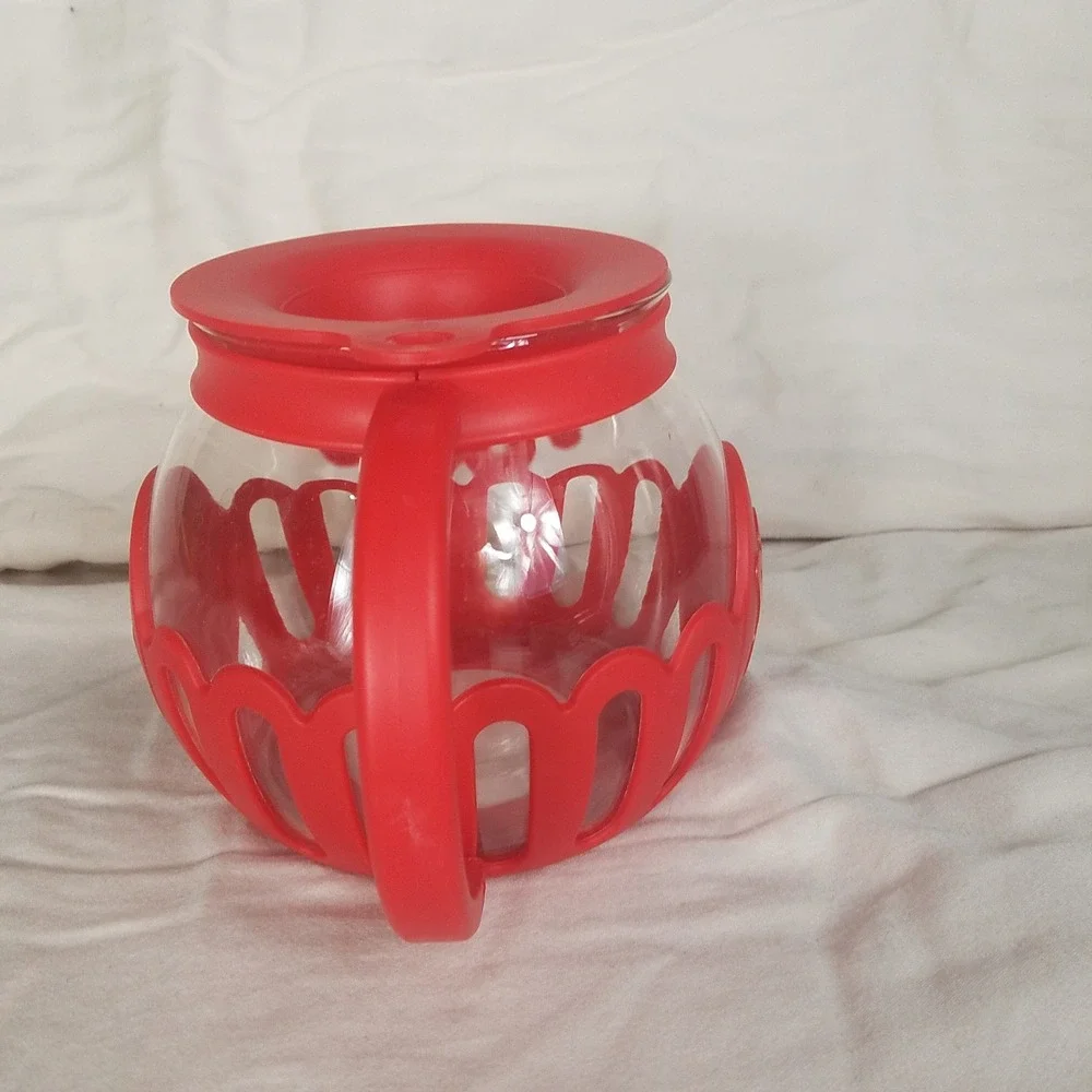 Micro-Pop Microwave Popcorn Popper 1.5 Quart Red Excellent‎ Glass Silicone Lid